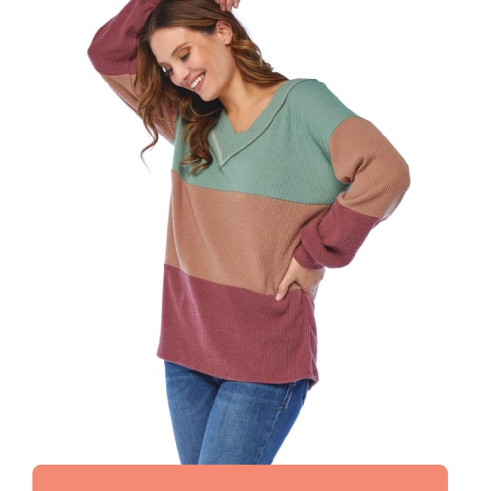 4 for $10 item Vanilla Bay Colorblock Hacci Rib V-Neck Sweater